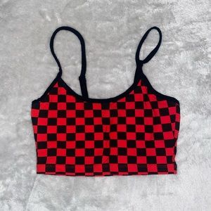Small black and red checkers crop tank
